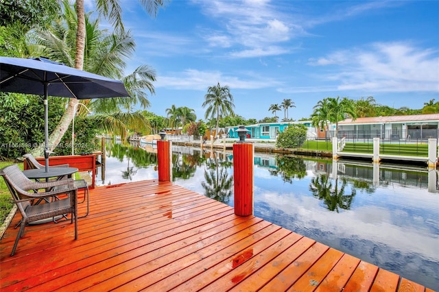 view of dock with a water view