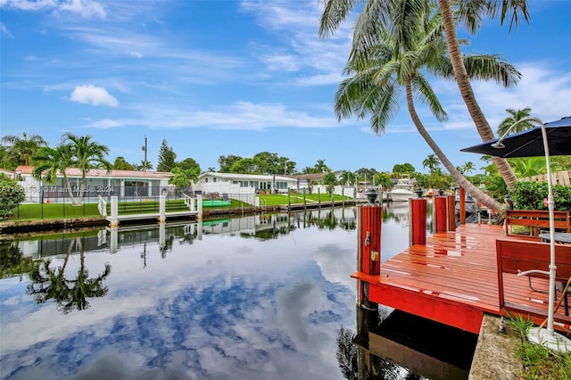 view of dock with a water view