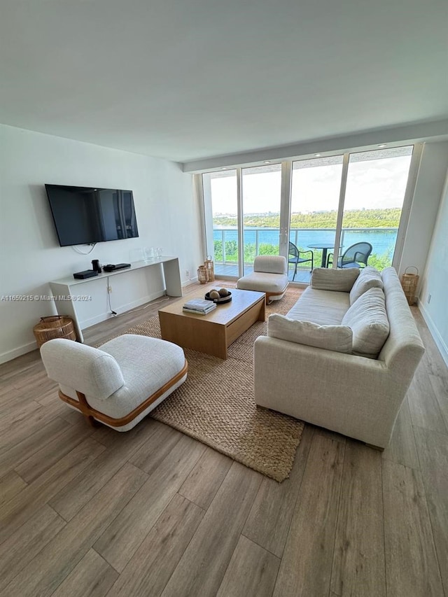 living room with hardwood / wood-style flooring