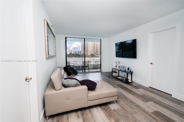 living room featuring hardwood / wood-style flooring and floor to ceiling windows