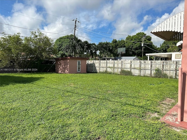 view of yard with a storage unit