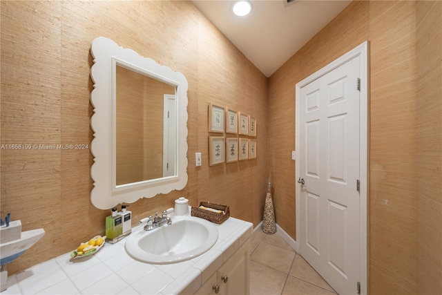 bathroom with vanity and tile patterned flooring