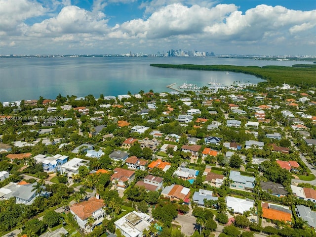 aerial view featuring a water view