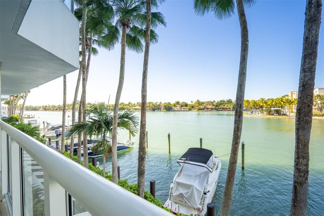 view of dock featuring a water view