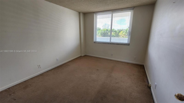 empty room with a textured ceiling and carpet flooring