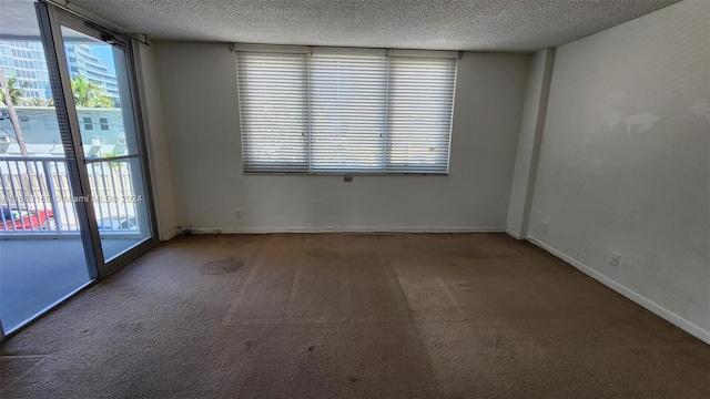 carpeted spare room with a textured ceiling