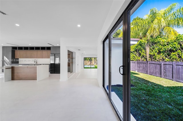 kitchen with stainless steel refrigerator