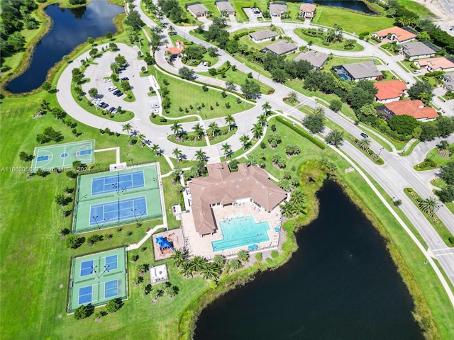 aerial view featuring a water view