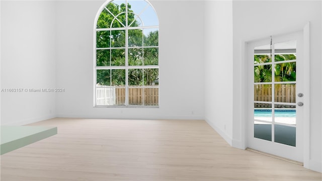 empty room with a wealth of natural light and light wood-type flooring