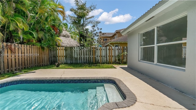 view of swimming pool with a patio area