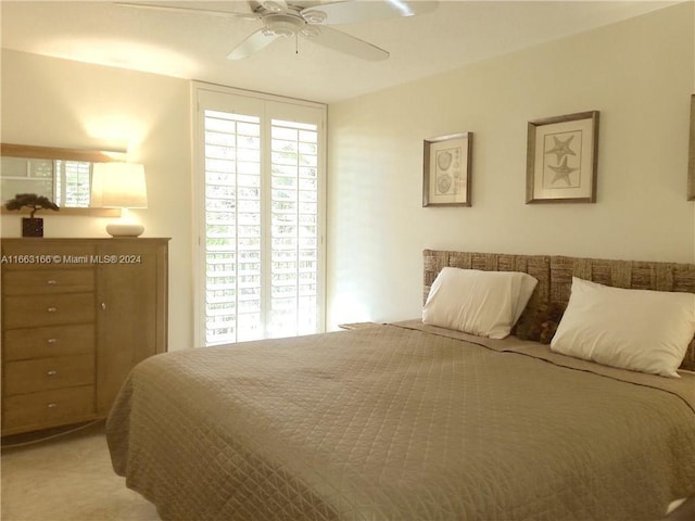 bedroom featuring carpet flooring and ceiling fan