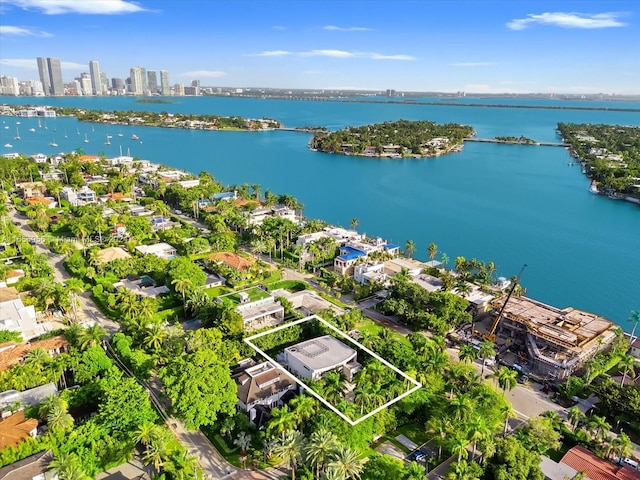 aerial view featuring a water view