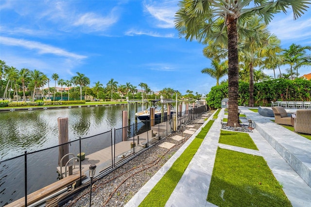 dock area featuring a water view