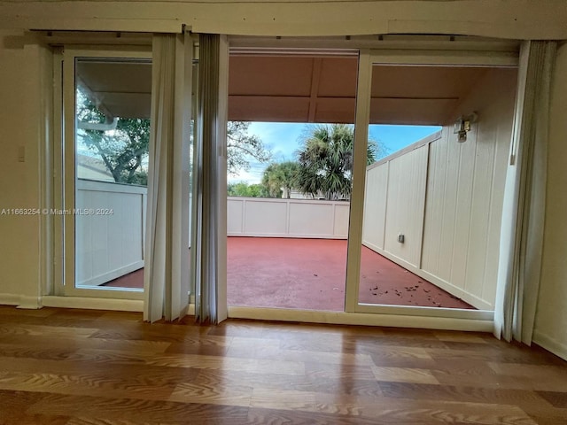 entryway with a wealth of natural light and hardwood / wood-style flooring