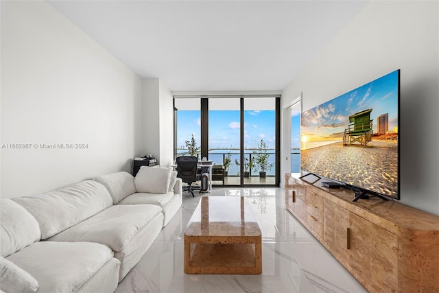 living room featuring a wall of windows and plenty of natural light