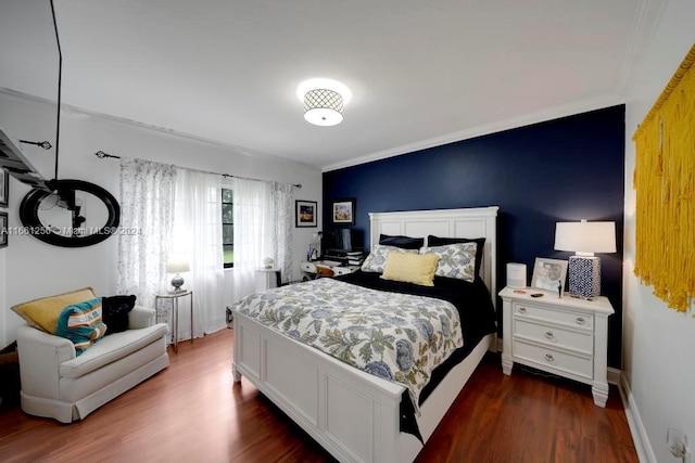 7706 SW 74th Ln, Miami, FL 33143 - bedroom with ornamental molding, baseboards, and dark wood-style floors