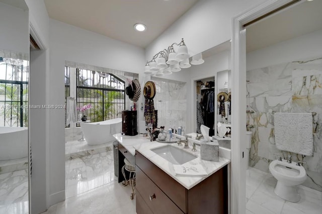 7706 SW 74th Ln, Miami, FL 33143 - full bath with vanity, marble finish floor, plenty of natural light, and a bidet