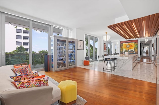 living room featuring light hardwood / wood-style flooring and a healthy amount of sunlight