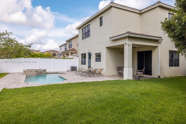 view of swimming pool with a patio, an in ground hot tub, and central AC