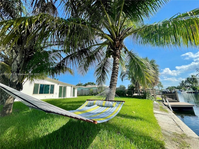 view of yard featuring a boat dock