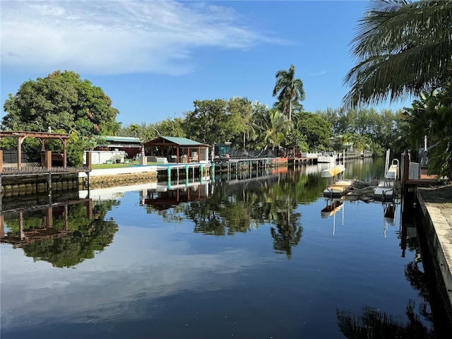 property view of water featuring a boat dock