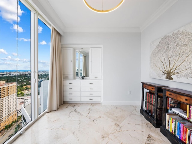 bedroom with ornamental molding