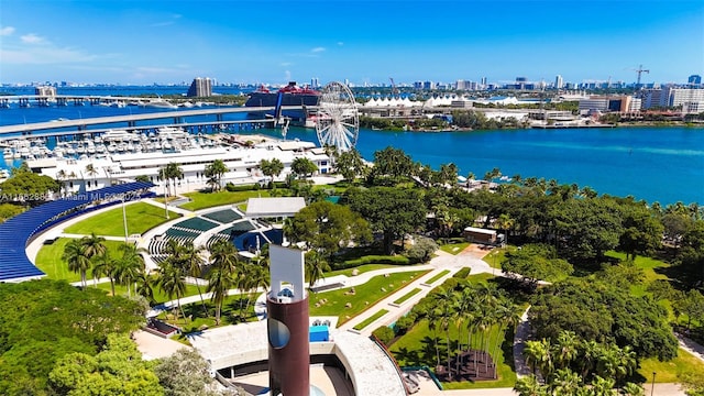 aerial view with a water view