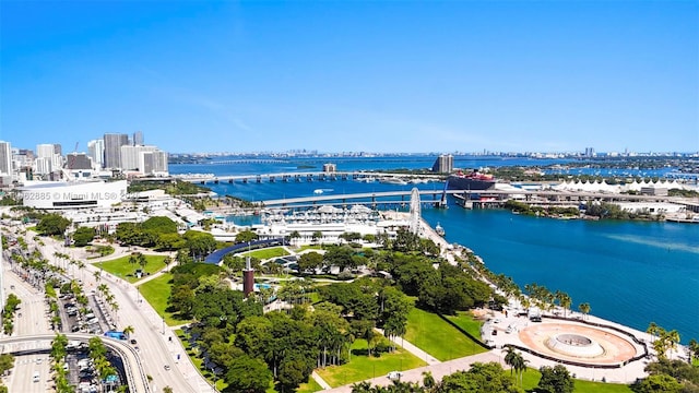 aerial view with a view of city and a water view