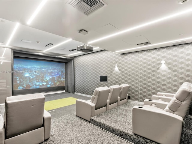 home theater room with carpet