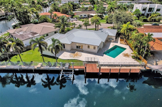 aerial view with a water view