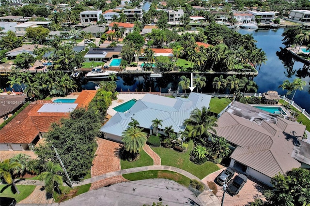 aerial view with a water view