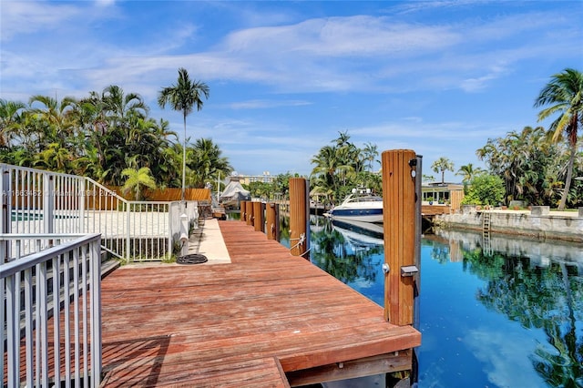 dock area with a water view