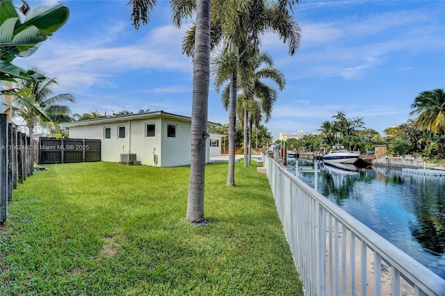 view of yard with a water view