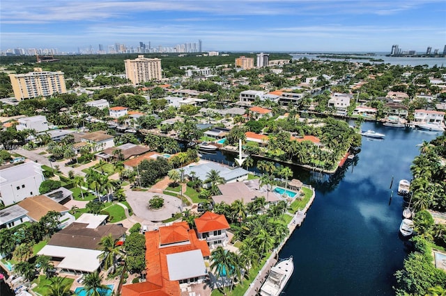 drone / aerial view featuring a water view