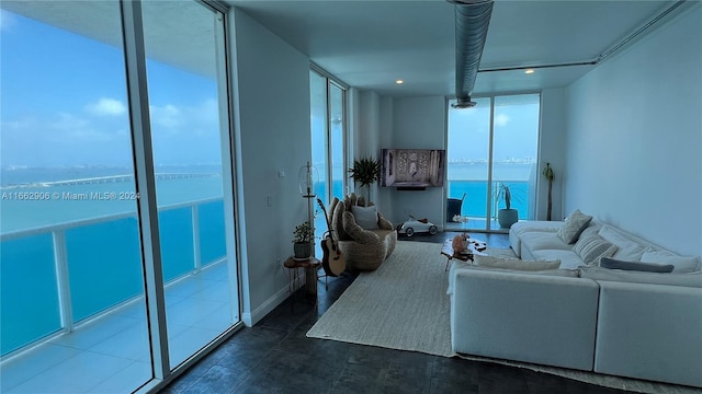 living room with expansive windows