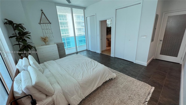 tiled bedroom with access to exterior