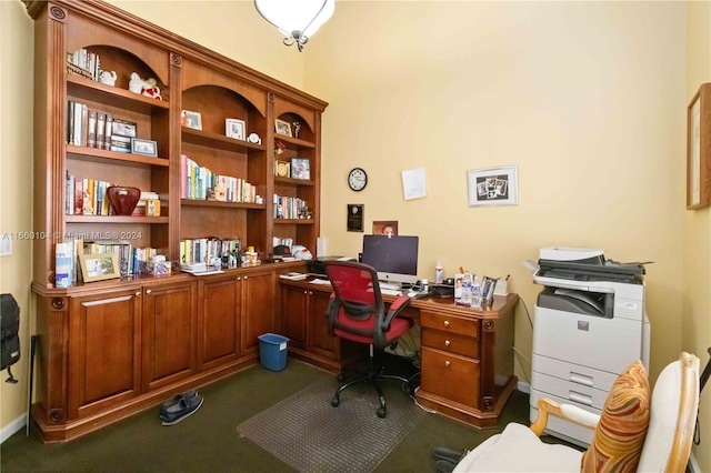 office with dark colored carpet