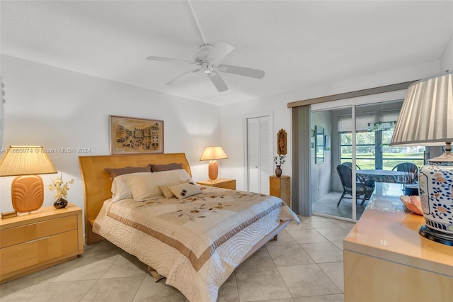 245 Grantham C 245, Deerfield Beach, FL 33442 - bedroom featuring a ceiling fan, light tile patterned floors, and access to outside