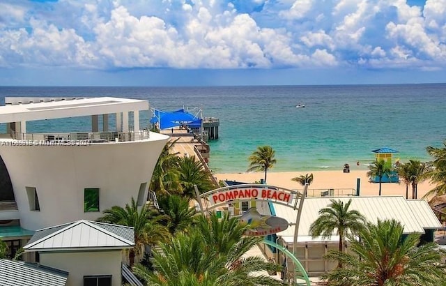 property view of water featuring a view of the beach