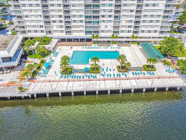 aerial view featuring a water view