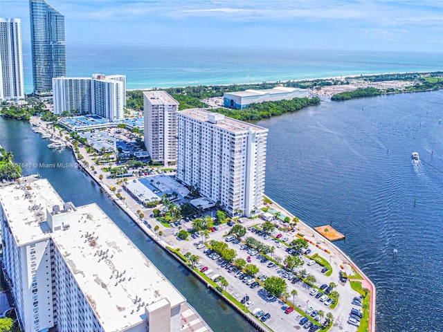 aerial view with a water view