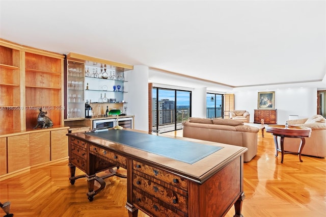 office area featuring light parquet flooring