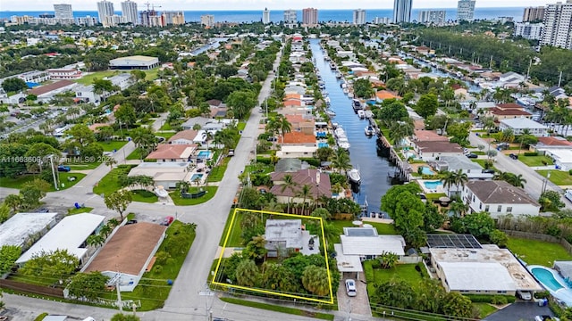 bird's eye view featuring a water view