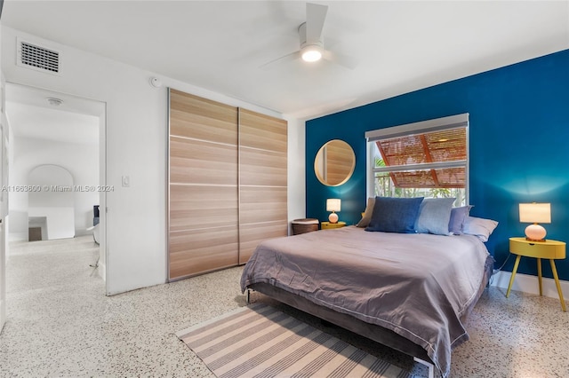 bedroom with a closet and ceiling fan