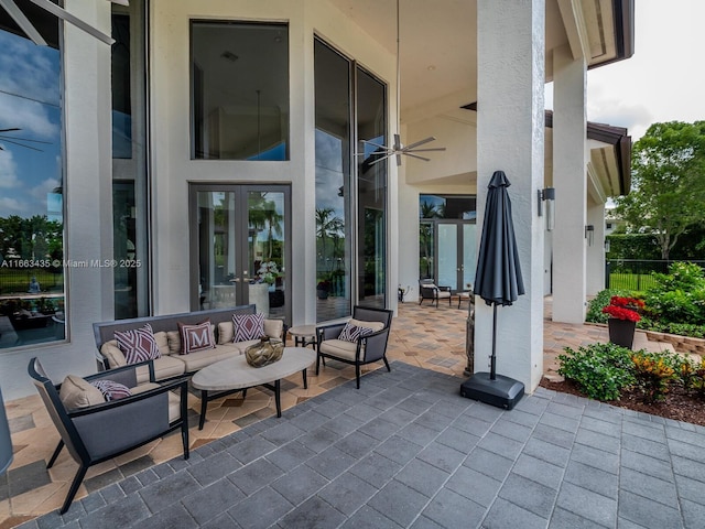 view of patio / terrace featuring french doors and an outdoor hangout area