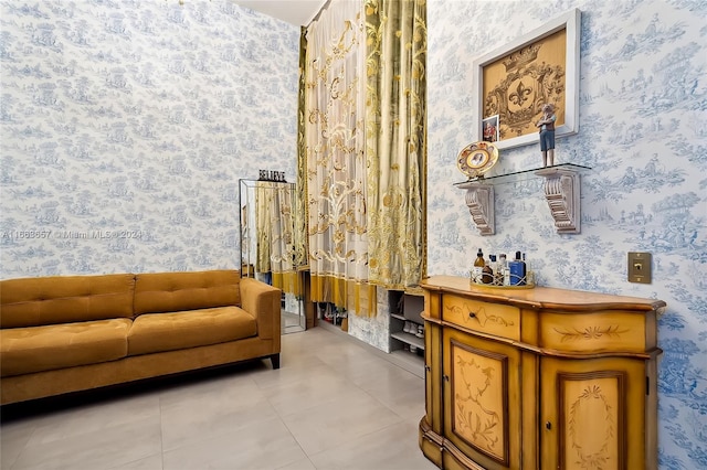 living area with light tile patterned floors