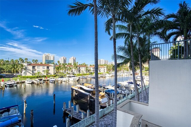 dock area featuring a water view