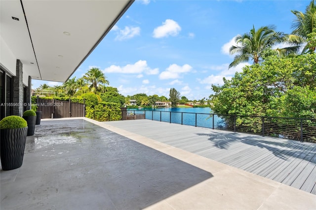 view of patio / terrace with a water view