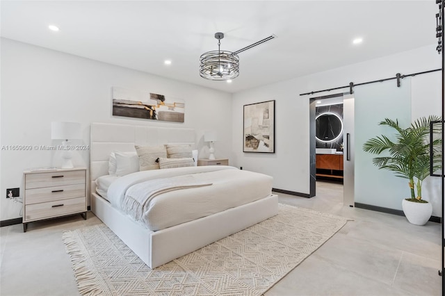 bedroom with a barn door