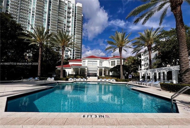 view of swimming pool with a patio